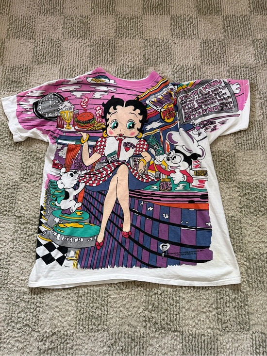 Betty Boop Other - Vintage 1993 Betty Boop White Tee with Pink & Purple Diner Graphic